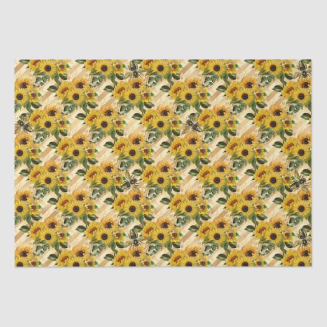 Sonnenblumen und Honigbienen Strip Seidenpapier (Vorderseite)