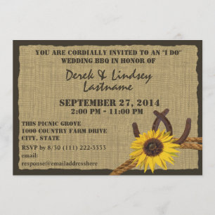 Sonnenblumen und Hufeisen GRILLEN Hochzeitsempfang Einladung