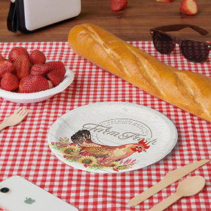 Sonnenblumen und Hühnerfarm frisch Pappteller