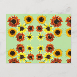 Sonnenblumen und Hummeln auf grünen Postkarten