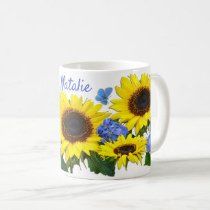 Sonnenblumen und Hydrangea-Individuelle Name Kaffe Kaffeetasse