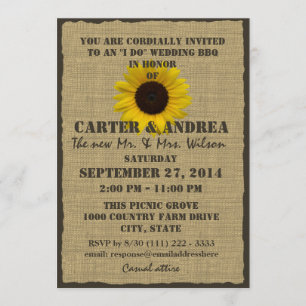 Sonnenblumen- und Jute-BBQ-Hochzeitsempfang Einladung