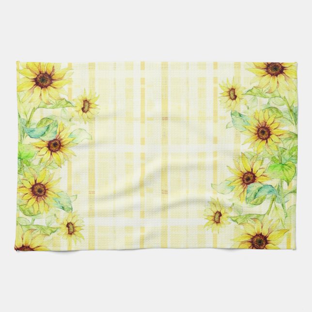 Sonnenblumen und kariert geschirrtuch (Horizontal)