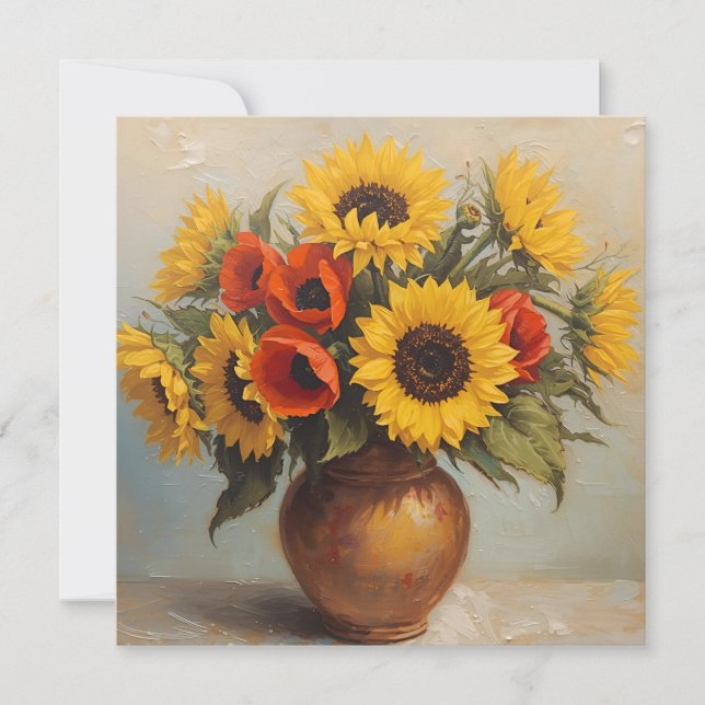 Sonnenblumen und Klatschmohn-Stillleben  Karte (Vorderseite)