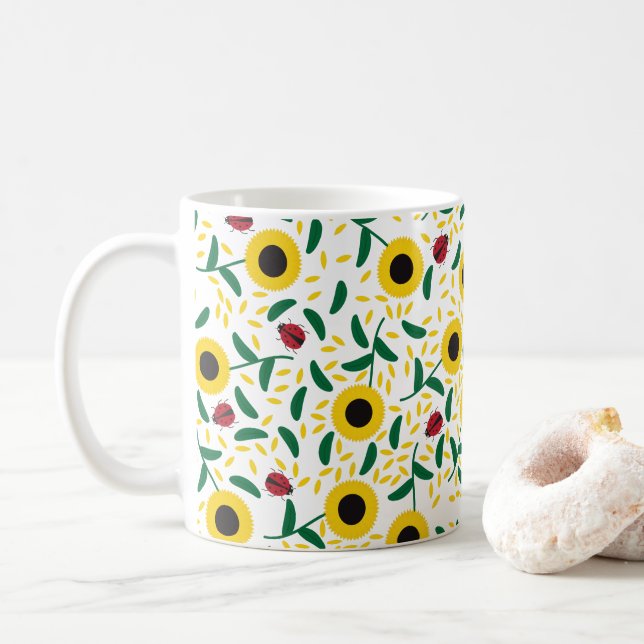Sonnenblumen und Ladybugs-Muster Kaffeetasse (Mit Donut)