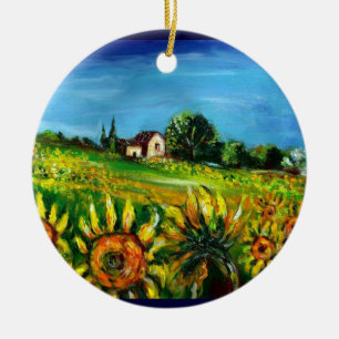 SONNENBLUMEN UND LANDSCHAFT IM HERZEN DER Toskana Keramik Ornament