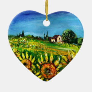 SONNENBLUMEN UND LANDSCHAFT IM HERZEN DER Toskana Keramik Ornament