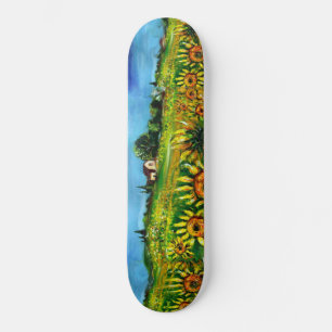SONNENBLUMEN UND LANDSCHAFT IN DER Toskana, grün Skateboard