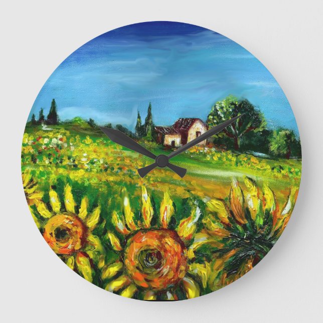 SONNENBLUMEN UND LANDSCHAFT IN TOSKANA GROßE WANDUHR (Vorderseite)
