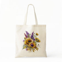 Sonnenblumen und Lavendel-Tasche