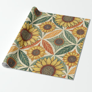Sonnenblumen und Leaf Muster   naturgetreu Inspiri Geschenkpapier