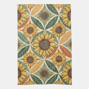 Sonnenblumen und Leaf Muster naturgetreu Inspiri Geschirrtuch