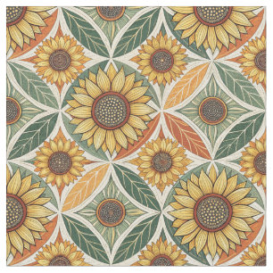 Sonnenblumen und Leaf Muster   naturgetreu Inspiri Stoff