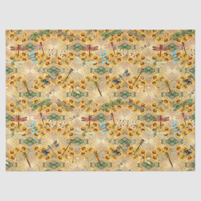Sonnenblumen und Libellen, Reihe Design 1 Seidenpapier (Vorderseite)