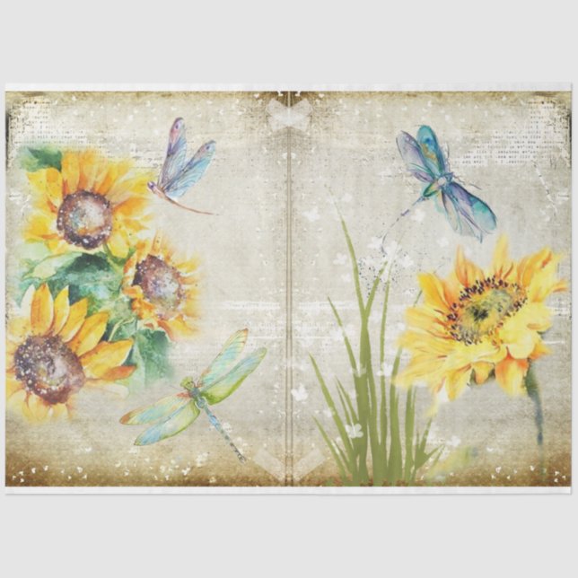 Sonnenblumen und Libellen-Reihe Design 1 Seidenpapier (Vorderseite)