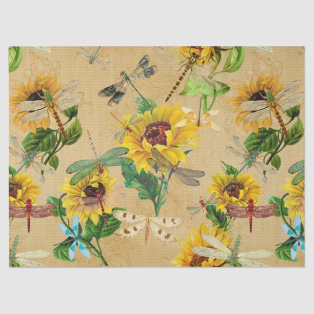 Sonnenblumen und Libellen, Reihe Design 2 Seidenpapier (Vorderseite)