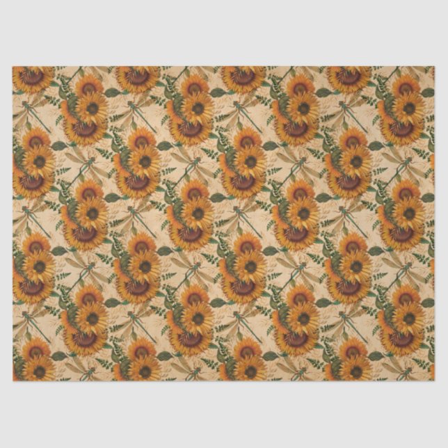 Sonnenblumen und Libellen, Reihe Design 3 Seidenpapier (Vorderseite)
