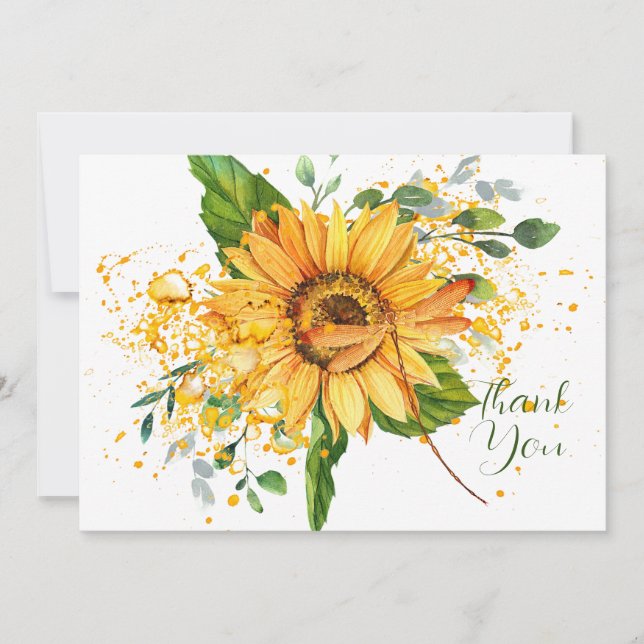 Sonnenblumen und Libellen-Spritzer Erntedank Karte (Vorderseite)