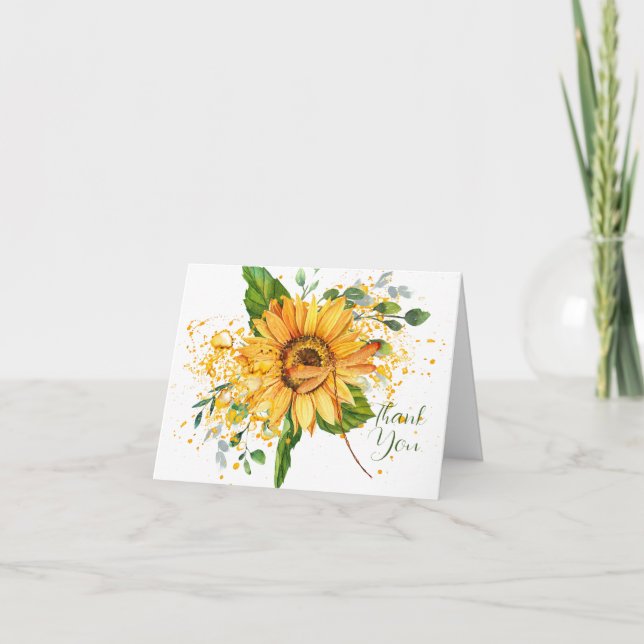 Sonnenblumen und Libellen Spritzer fallen danke c Karte (Vorderseite)