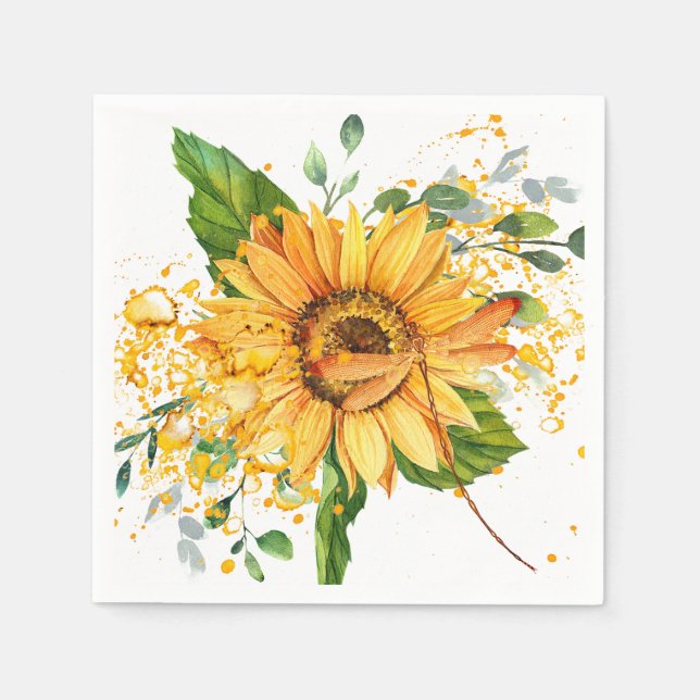 Sonnenblumen und Libellen-Spritzer fallen Serviette (Vorderseite)
