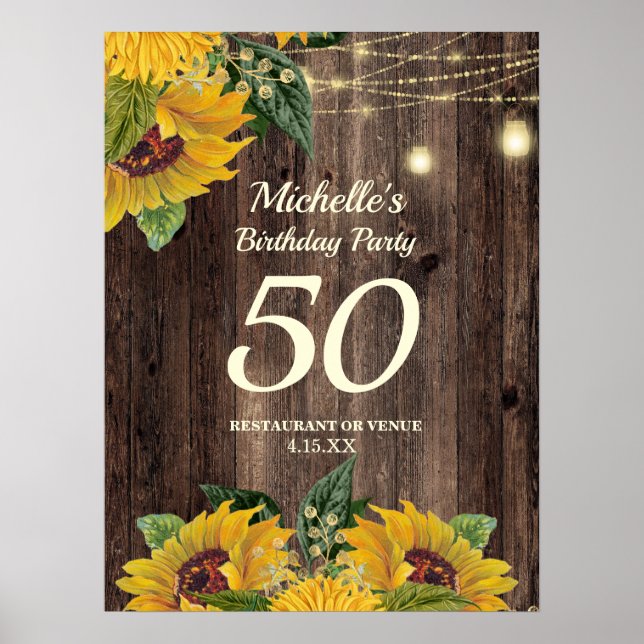 Sonnenblumen und Lichter aller 50. Lebensjahre Poster (Vorne)