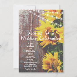 Sonnenblumen und Lichter Rustikale Hochzeit Einladung