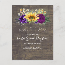 Sonnenblumen und Lila Rose Save the Date fallen Ankündigungspostkarte
