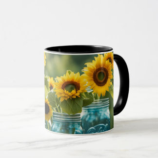 Sonnenblumen und Mason Gläser Tasse