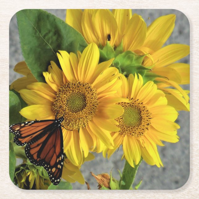 Sonnenblumen und Monarch-Schmetterling-Untersetzer Rechteckiger Pappuntersetzer (Vorderseite)