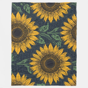 Sonnenblumen und Navy Cheetah Print Accent Fleecedecke