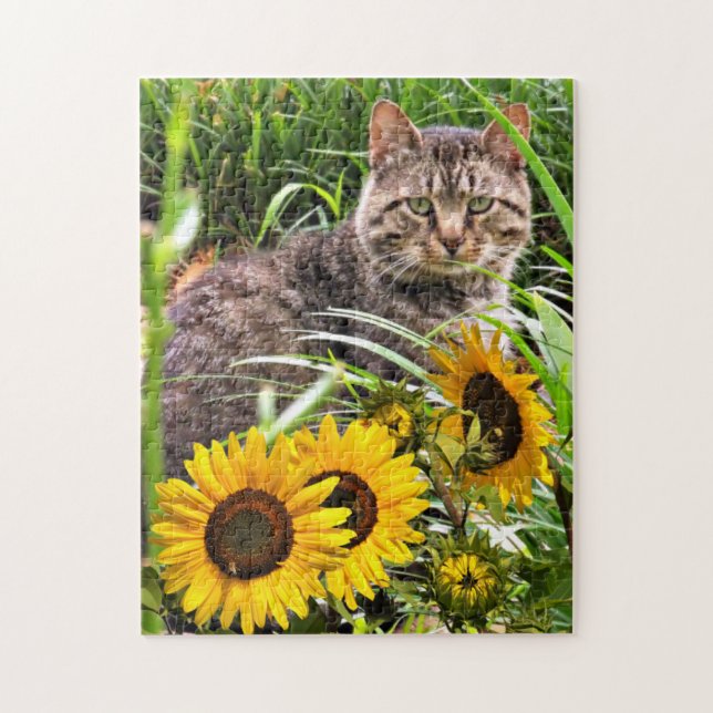 Sonnenblumen und Niedliches Cat Jigsaw Puzzle (Vertikal)