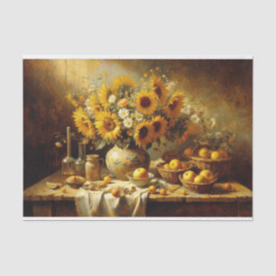 Sonnenblumen und Obst Stilleben Malerei Decoupage Seidenpapier