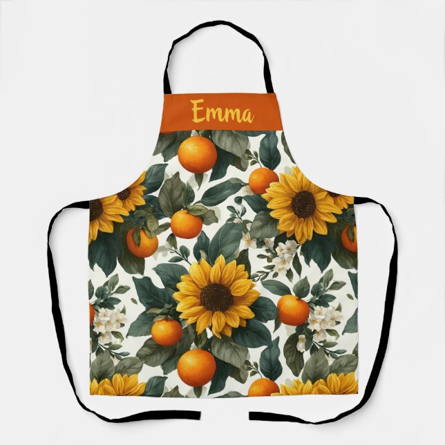 Sonnenblumen und Orangen Herbstdesign Schürze (Vorderseite)