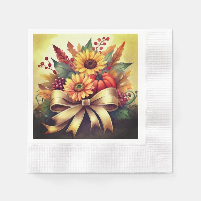 Sonnenblumen und Pumpkin Napkins, Cocktailpapier Serviette (Vorderseite)