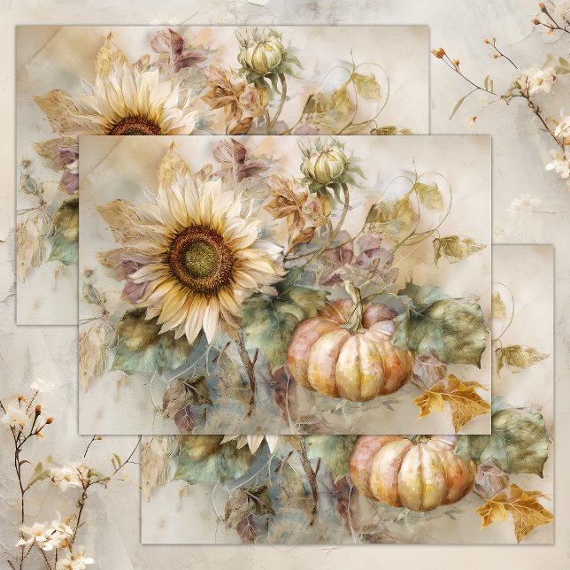 SONNENBLUMEN UND PUMPKINS - DEKOUPAGE SEIDENPAPIER (SUNFLOWERS AND PUMPKINS AUTUMN DECOUPAGE TISSUE PAPER)