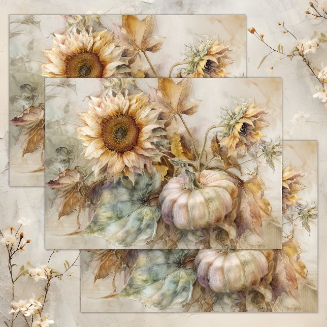 SONNENBLUMEN UND PUMPKINS - DEKOUPAGE SEIDENPAPIER (SUNFLOWERS AND PUMPKINS AUTUMN DECOUPAGE TISSUE PAPER)