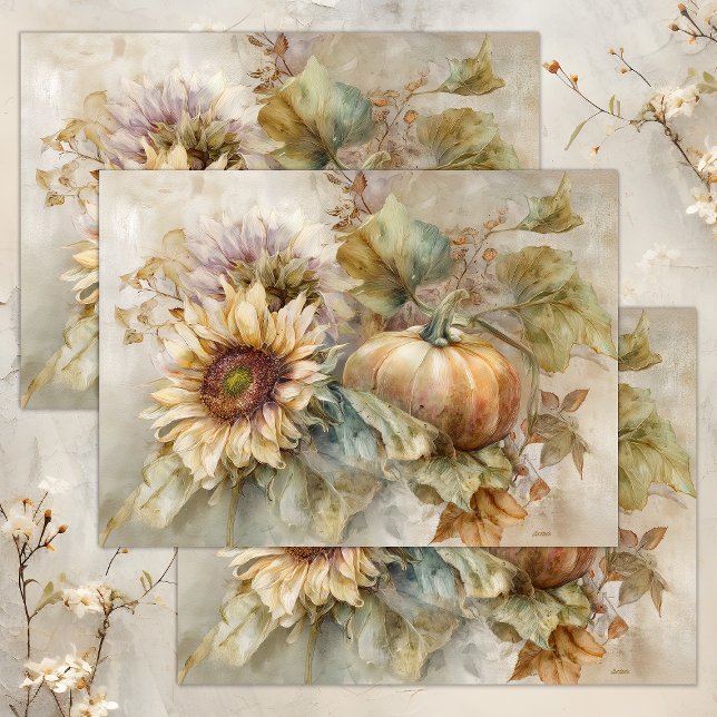 SONNENBLUMEN UND PUMPKINS - DEKOUPAGE SEIDENPAPIER (SUNFLOWERS AND PUMPKINS AUTUMN DECOUPAGE TISSUE PAPER)
