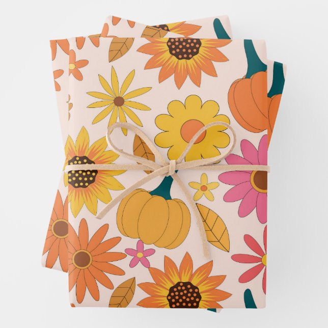 Sonnenblumen und Pumpkins Fall Pattern Geschenkpapier Set (Beispiel)
