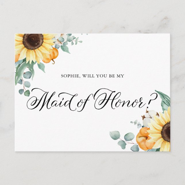 Sonnenblumen und Pumpkins sind meine Trauzeugin Ca Postkarte (Vorderseite)