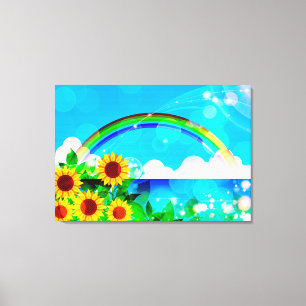 Sonnenblumen und Regenbogen Leinwanddruck