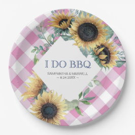 Sonnenblumen und rosa Tartan I Do GRILLEN Paper Pl Pappteller