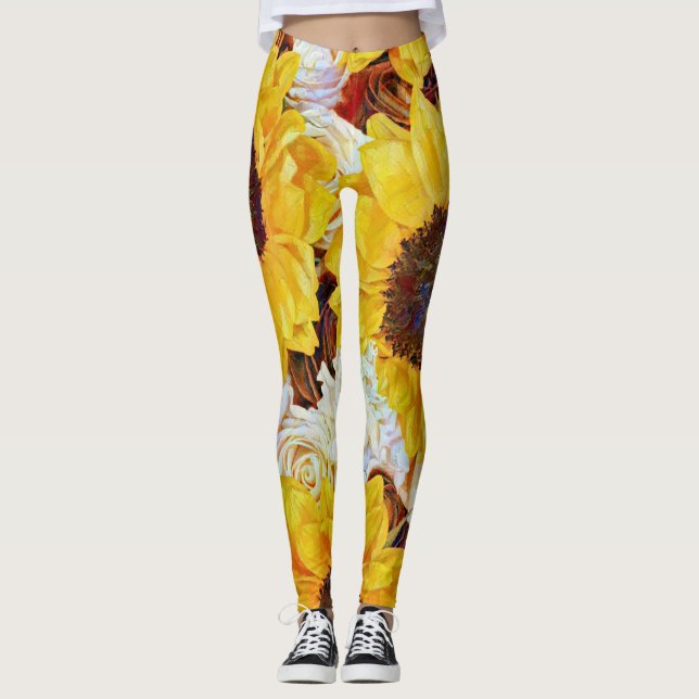 Sonnenblumen und Rose Art Leggings (Vorderseite)