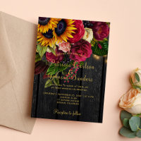 Sonnenblumen und Rose bordeauxrote rustikale Hochz