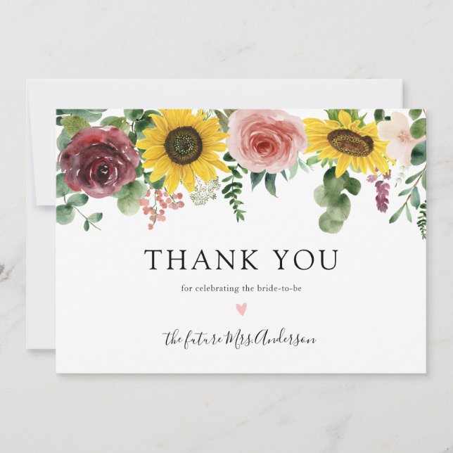 Sonnenblumen und Rose Brautparty Vielen Dank (Vorderseite)