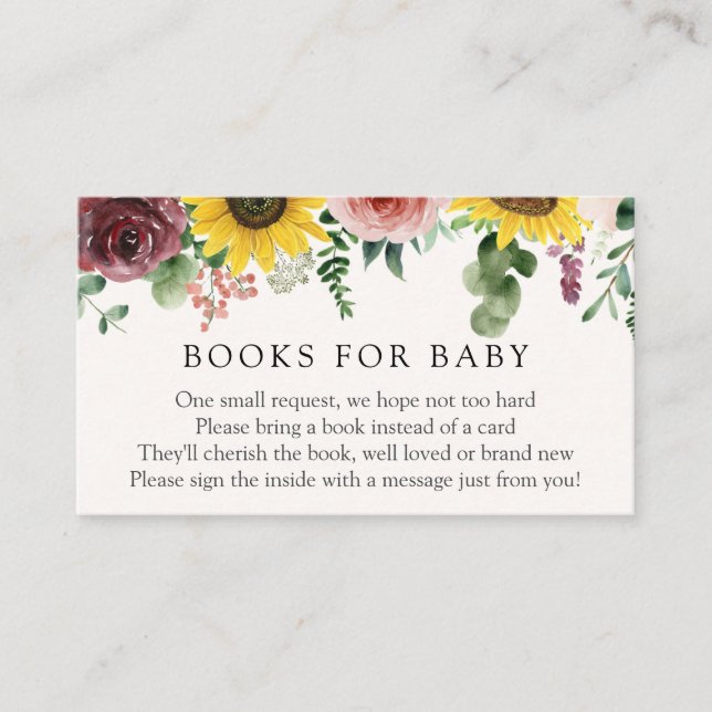 Sonnenblumen und Rose Bücher für Babybettkarte Begleitkarte (Vorderseite)