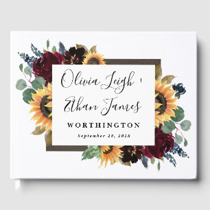 Sonnenblumen und Rose Burgund Red Navy Blue Weddin Gästebuch