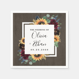 Sonnenblumen und Rose Burgund Red Navy Blue Weddin Serviette