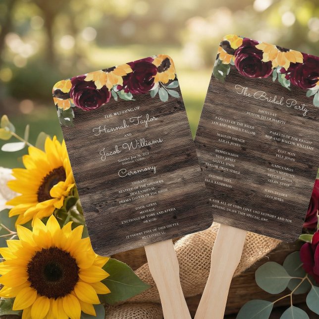 Sonnenblumen und Rose Hochzeitsprogramm für rustik Fächer (Von Creator hochgeladen)