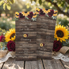 Sonnenblumen und Rose Hochzeitsprogramm für rustik Programm