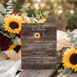 Sonnenblumen und Rose Holz Rustikale Hochzeit Begleitkarte